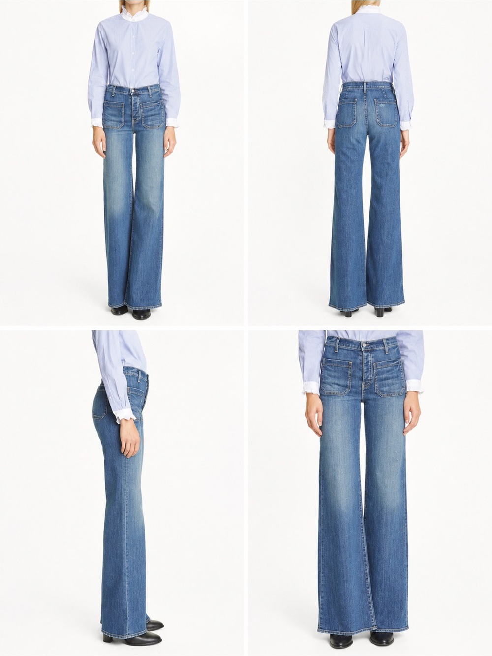 NILI LOTAN Florence Patch Pocket Flare Distressed Jeans Size 28 - Picture 3 of 15